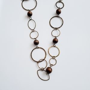 Over-the-Head Brown Hoops and Beads Long Necklace
